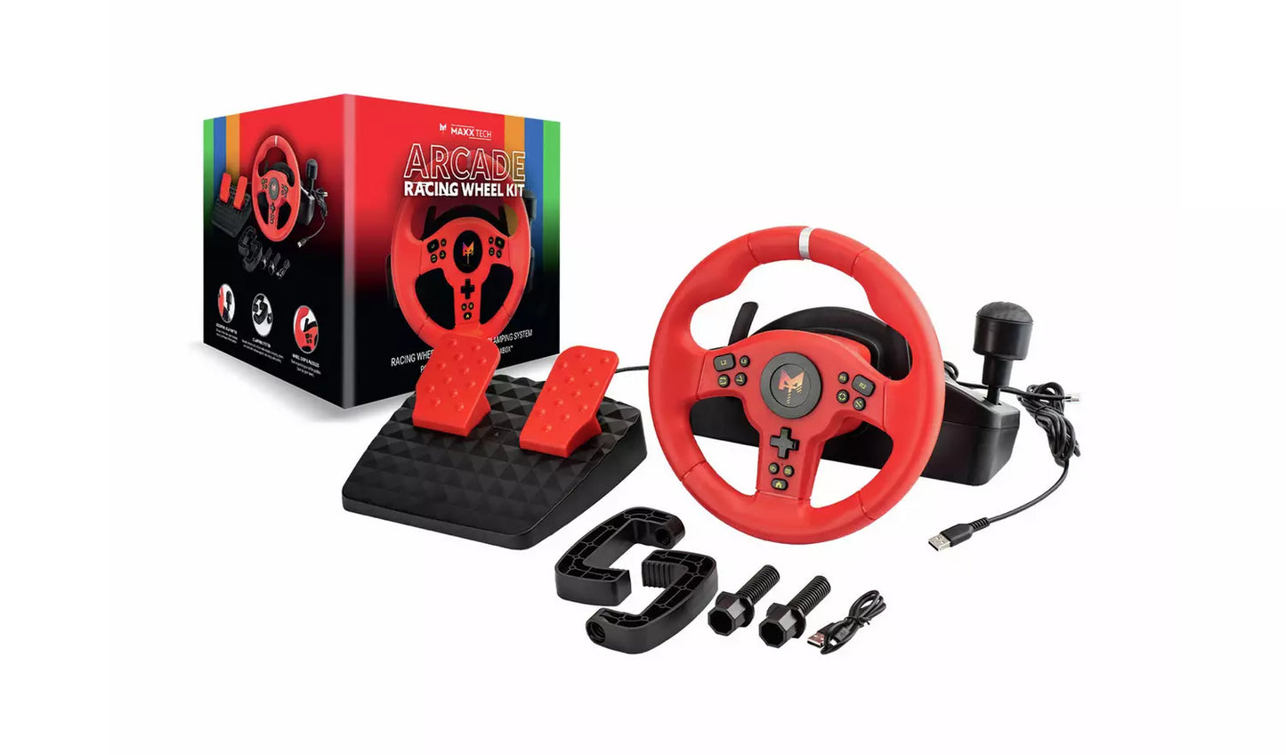 Maxx Tech Arcade Racing Wheel Kit For Switch 2, PS, Xbox, PC