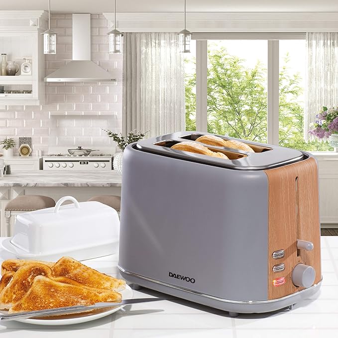 Daewoo Stockholm 2 Slice Toaster with Wood Effect - Grey