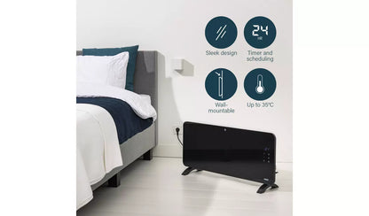 Princess 2kW Smart Glass Panel Heater - Black