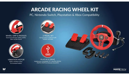 Maxx Tech Arcade Racing Wheel Kit For Switch 2, PS, Xbox, PC