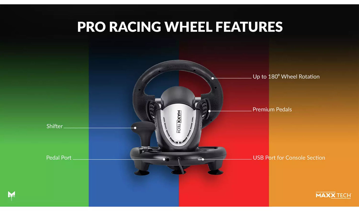 Maxx Tech Pro Racing Wheel Kit For PC, Xbox, PS4 & Switch