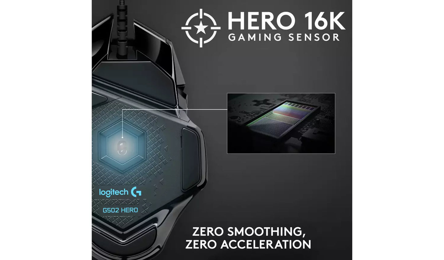 Logitech G502 Hero Wired Gaming Mouse - Black