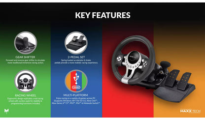 Maxx Tech Pro Racing Wheel Kit For PC, Xbox, PS4 & Switch