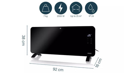 Princess 2kW Smart Glass Panel Heater - Black