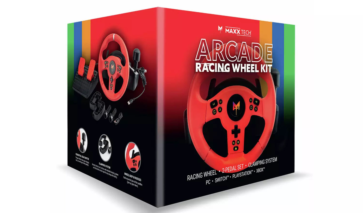 Maxx Tech Arcade Racing Wheel Kit For Switch 2, PS, Xbox, PC