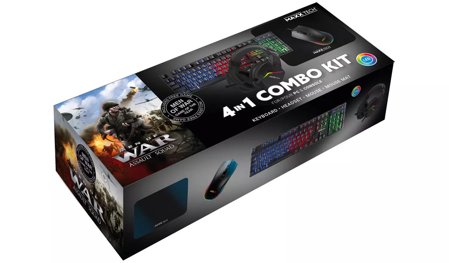 Maxx Tech 4-In-1 Combo Kit Gaming PC Bundle, Men of War Game