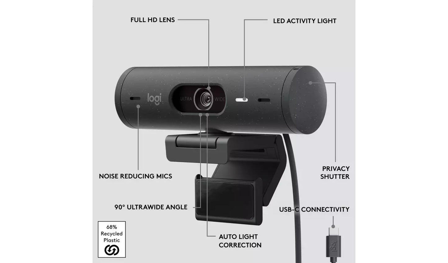 Logitech Brio 500 HD 1080p Webcam - Graphite