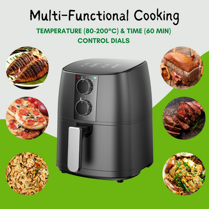 Domestic King 4L Air Fryer With Recipe Book, Timer & Temperature Control Black