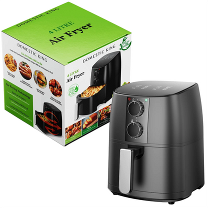 Domestic King 4L Air Fryer With Recipe Book, Timer & Temperature Control Black