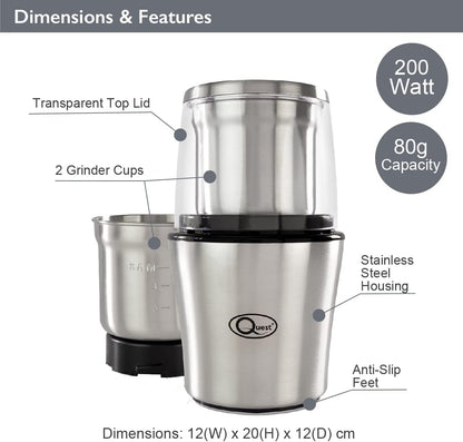 Quest Compact 200W Stainless Steel Electric Grinder