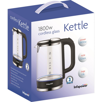 Infapower Glass 1800w 1.7L 360° Cordless Kettle- X507