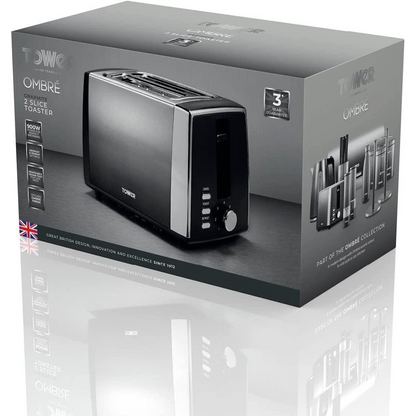 Tower Infinity Ombre Graphite 900W 2 Slice Toaster Graphite- T20038GRP